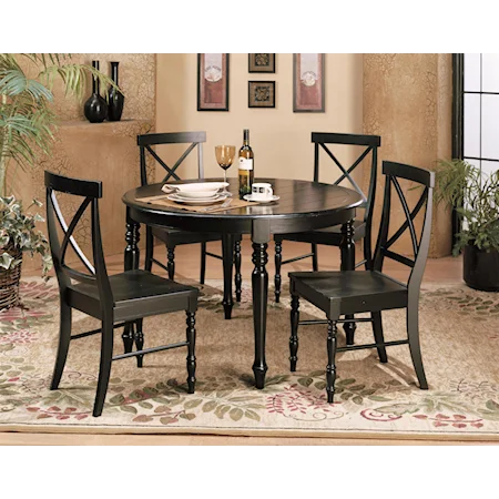 5-Piece Rustic Black Round Table & Side Chair Set